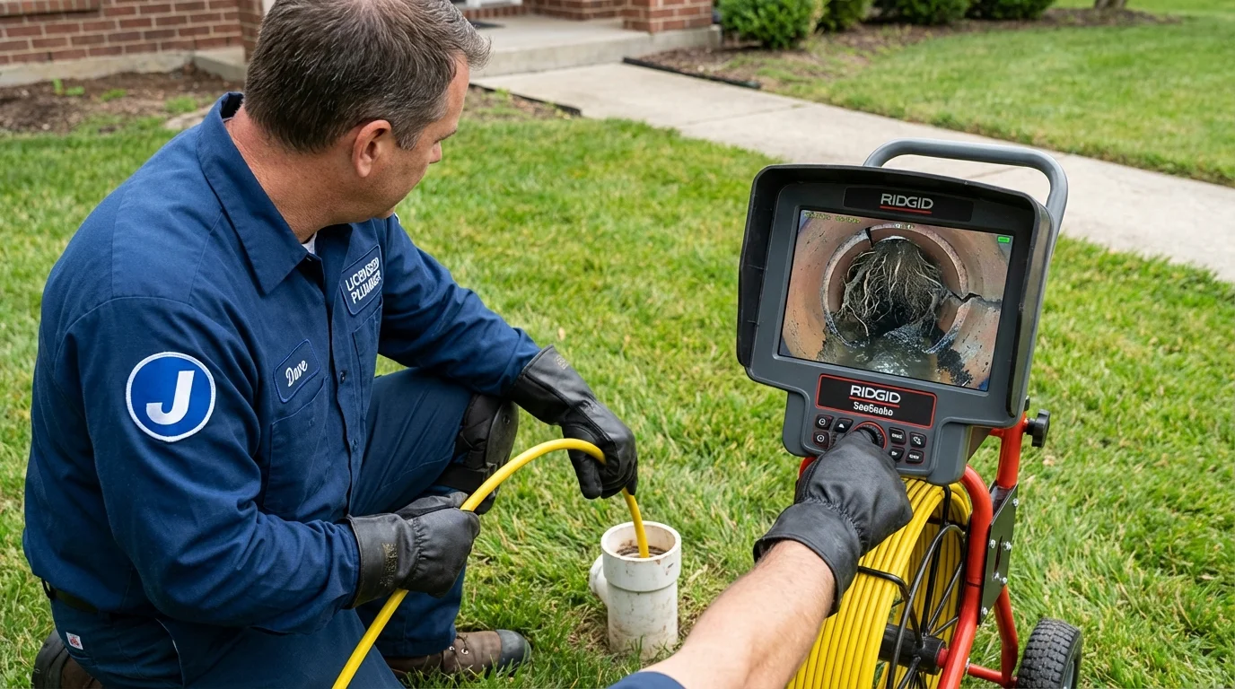 Sewer camera inspection being performed by Johns Plumbing LLC in Garrett