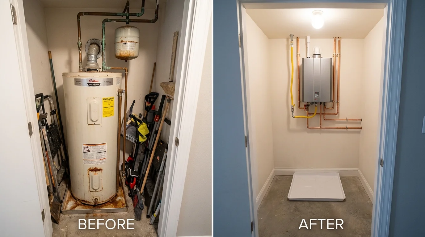 Tank water heater versus wall-mounted tankless unit comparison for Garrett, IN homeowners